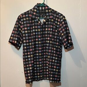 Paul Fredrick Men's short sleeves shirt size S, featuring vinyl records
